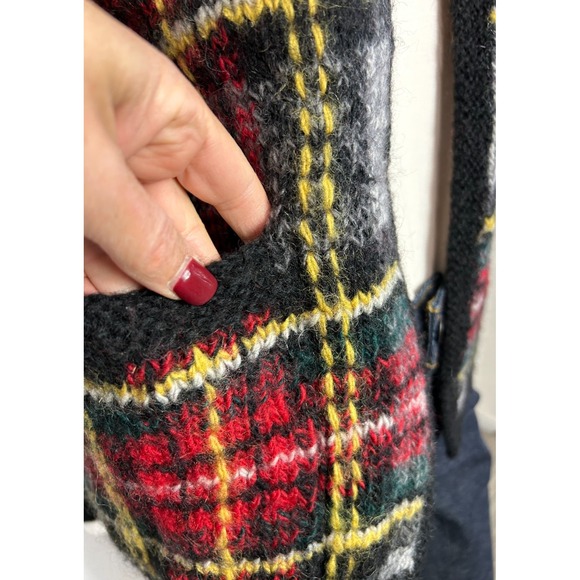 90s Wool Plaid Sweater Womens Size Medium Open Front Long Sleeve JH Collectibles - Picture 7 of 8